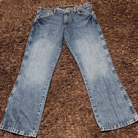 WRANGLER RETRO Darkwash Distressed Slim Boot Men's Denim Jean Sz. 33x30 - Picture 5 of 6